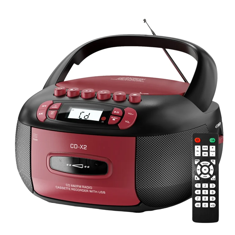 

FEDI-Boombox CD Player Portable Cassette AM FM Radio Bluetooth Speakers AUX USB MP3 Plays With Remote Control