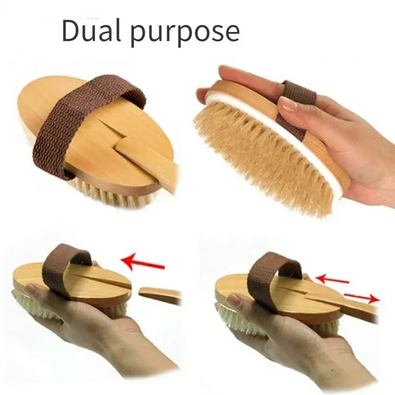 Wooden Handle Bristle Bath Back Brush Wet Dry Skin Body Exfoliating Scrubbers Natural Soft Brush Bath Back Massage Shower Supply