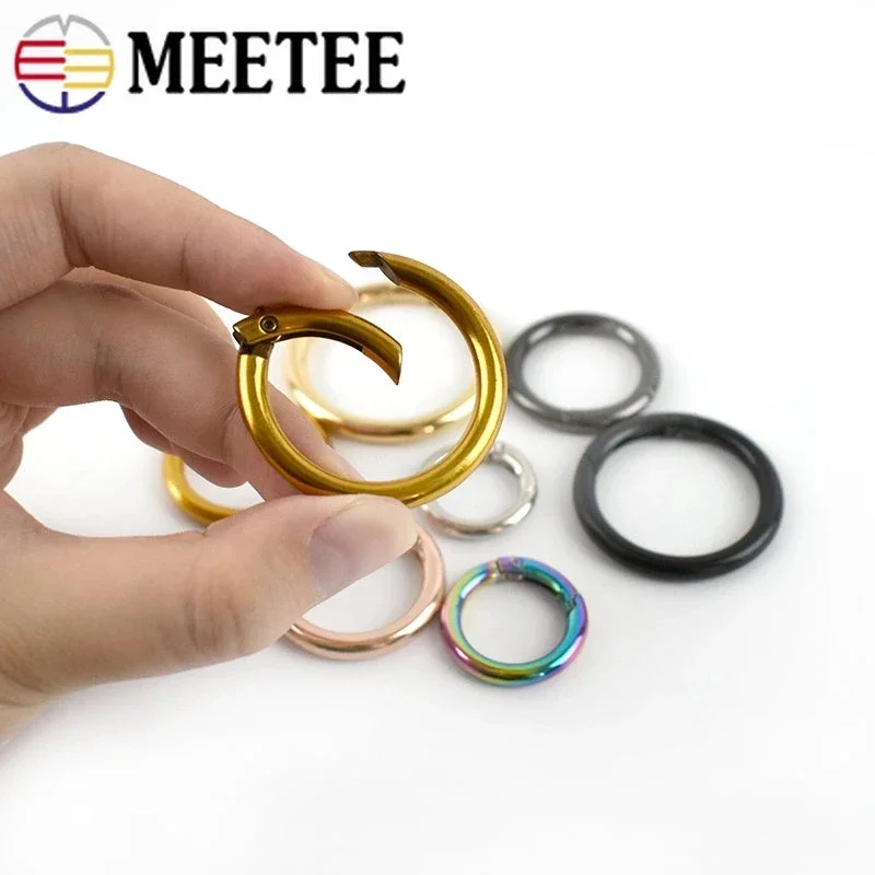 Meetee 10Pcs 10-60mm Metal Spring O Ring Openable Keyring Trigger Snap Clasp Clip Bag Belt Strap Chain Buckles Accessories