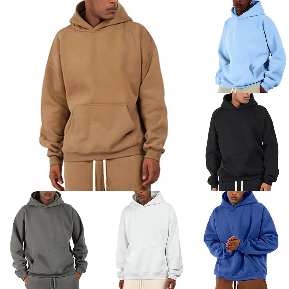 

Мужская спортивная толстовка с капюшоном, пуловер с длинными рукавами на флисовой подкладке для комфорта, подходит для повседневного и спортивного ношения