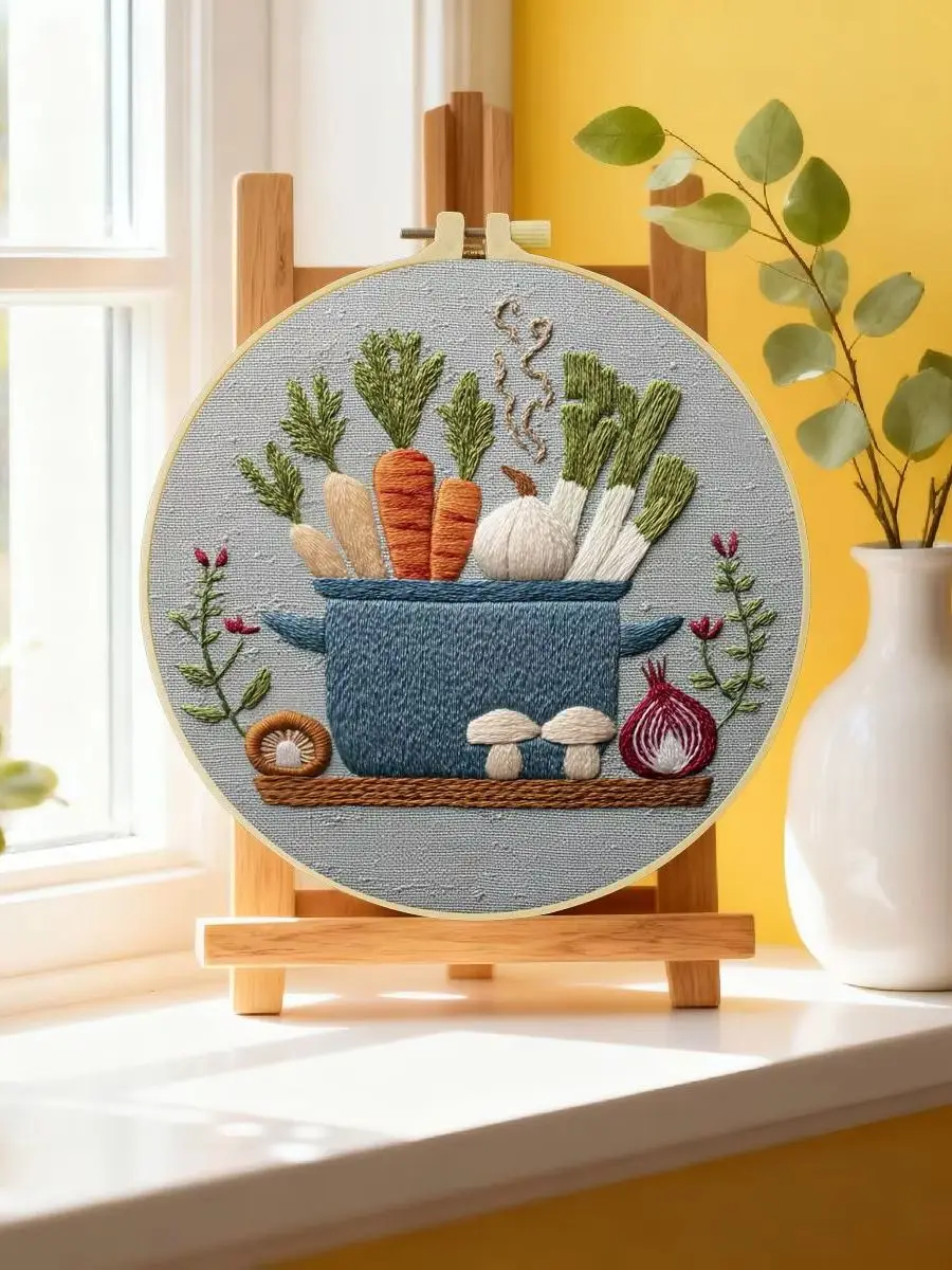 1 Stück 20X20CM/15X15CM 7,87/6,3 Zoll Gemüse-Stickerei-Starter-Kit DIY-Kit DIY-Stickerei-Set Handarbeiten Nähkunst Nadelkunst – Detail 6