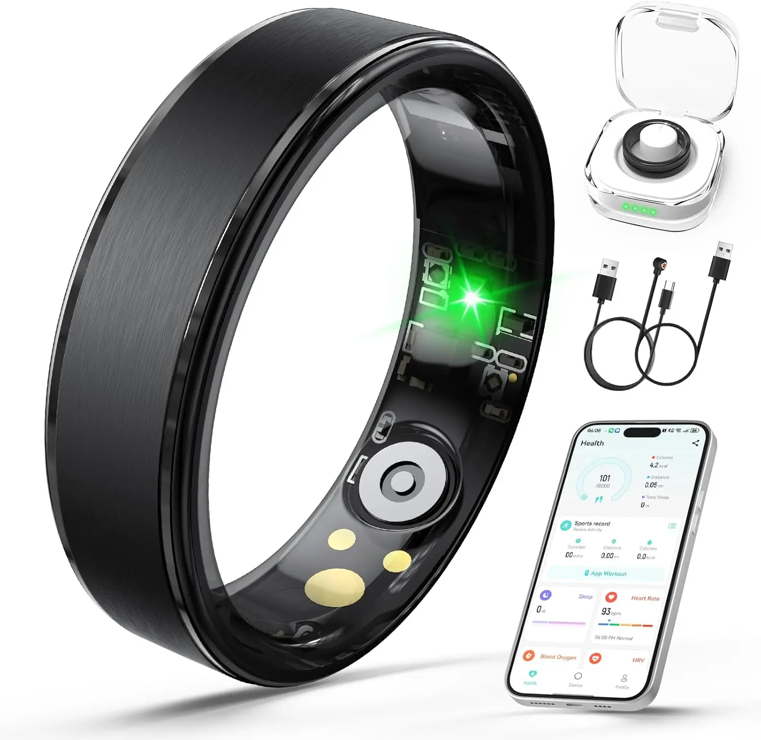 Smart Health Tracker Ring with Heart Rate, Sleep, Blood Oxygen Monitoring, IP68 Waterproof for iOS & Android