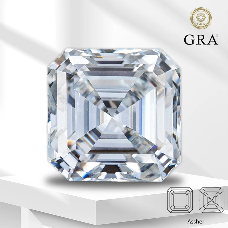 

Moissanite Loose Stone Asscher Cut D Color VVS1 Lab Grown Gemstone for DIY Jewelry Making Pass Diamond Tester with GRA Report