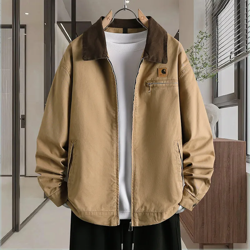

Cool Men's Zipper Denim Jaet Autumn New Faion Teenagers Vintage Waed American Sle Loose Fit Cotton Polyester Blend