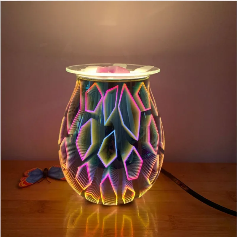 Electric Essential Aroma Oil Wax Melt Incense Burner 3D Glass Firework Night Light EU US Lamp Home Decoration Valentine Day Gift