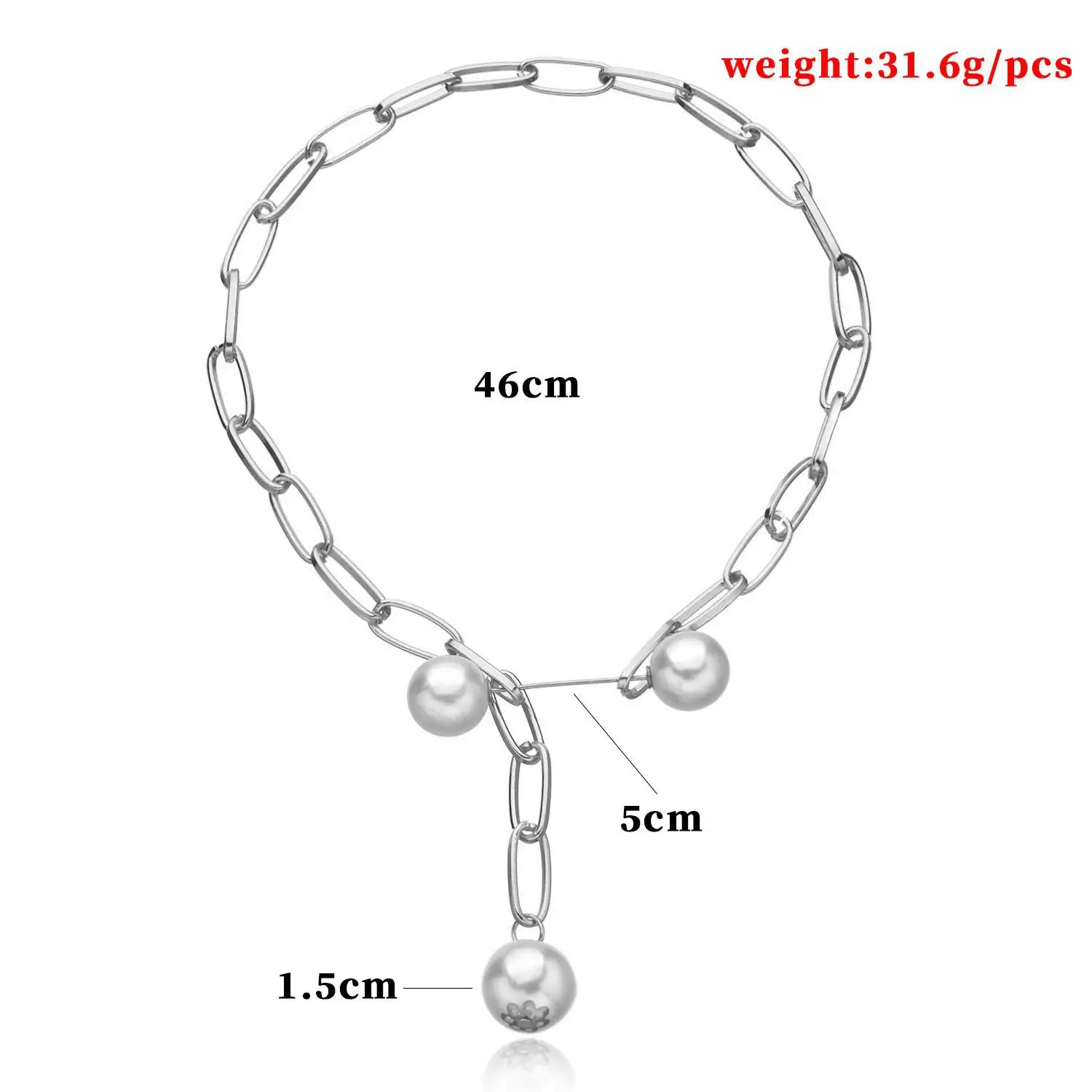 Lock-shaped thick chain pearl ring buckle pendant necklace female, personalized punk exaggerated fashion necklace