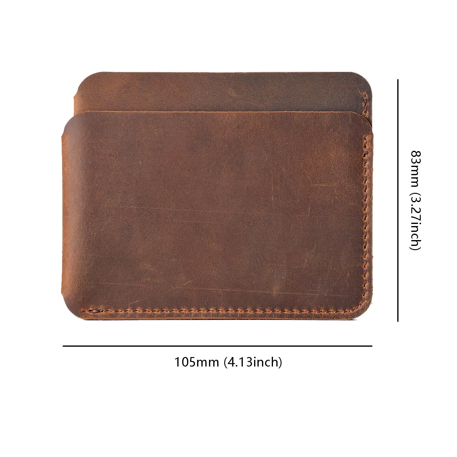 AIGUONIU محفظة بطاقات من الجلد الطبيعي المحبب بالكامل طراز عتيق محافظ جيب أمامية من Crazy Horse لبطاقات الائتمان