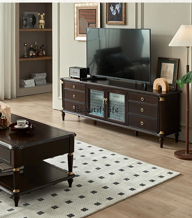 

01American retro solid wood living room furniture black TV cabinet