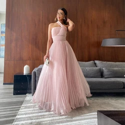 Sexy Pink Evening DressesA Line Saudi Arabia One Shoulder Prom Dress Organza Floor Length Arabia Customized Formal Occasion Gown