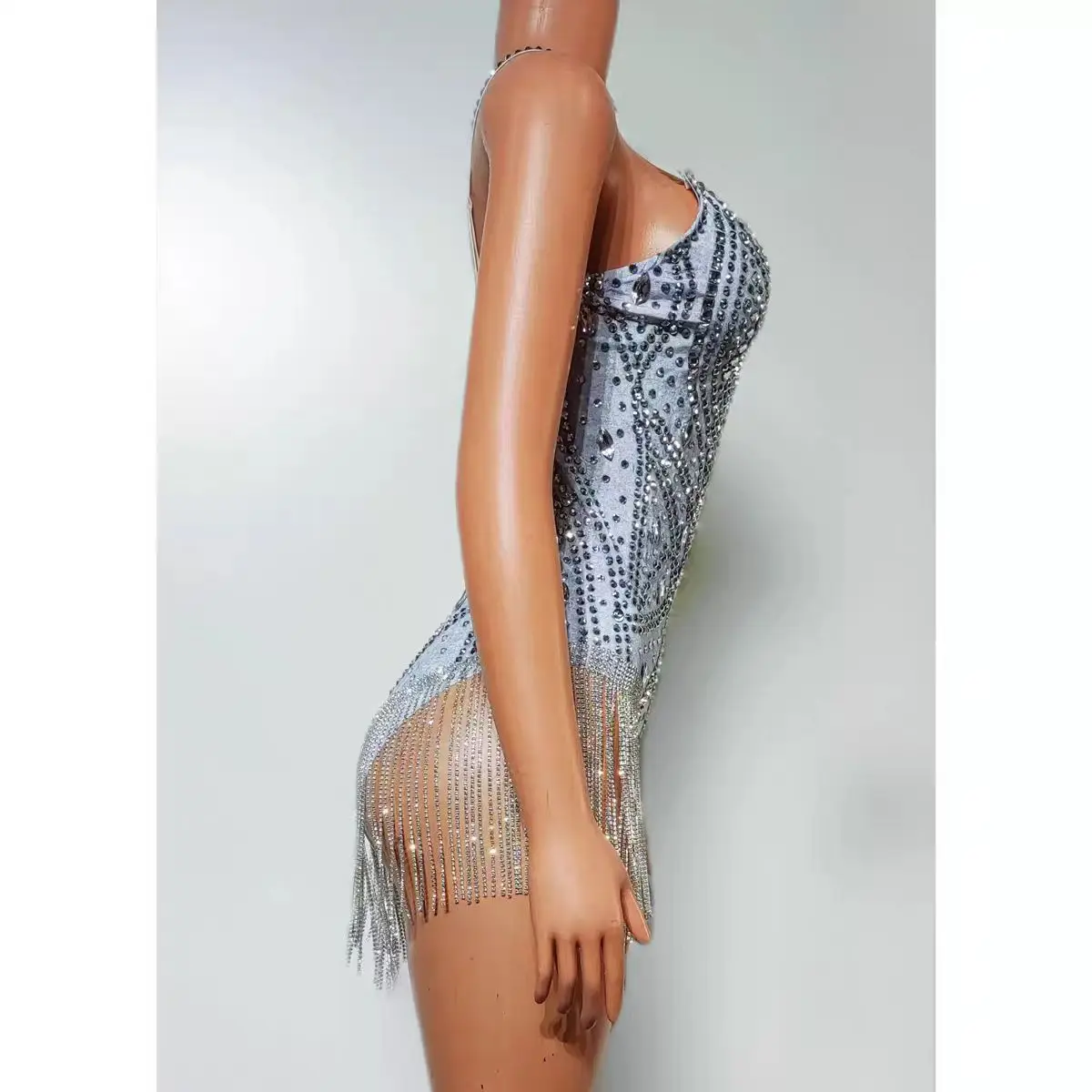 Seksowny kombinezon z frędzlami w całości z diamentów Bar DJ klub nocny piosenkarka występ na scenie odzież taneczna zespół impreza tematyczna