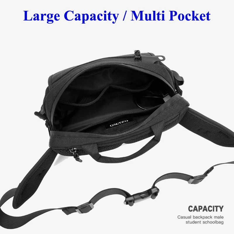 OZUKO Men Waist Bag Fashion Multifunction Outdoor Fanny Pack Waterproof Packs Male Travel Phone Pouch Crossbody Belt Bags