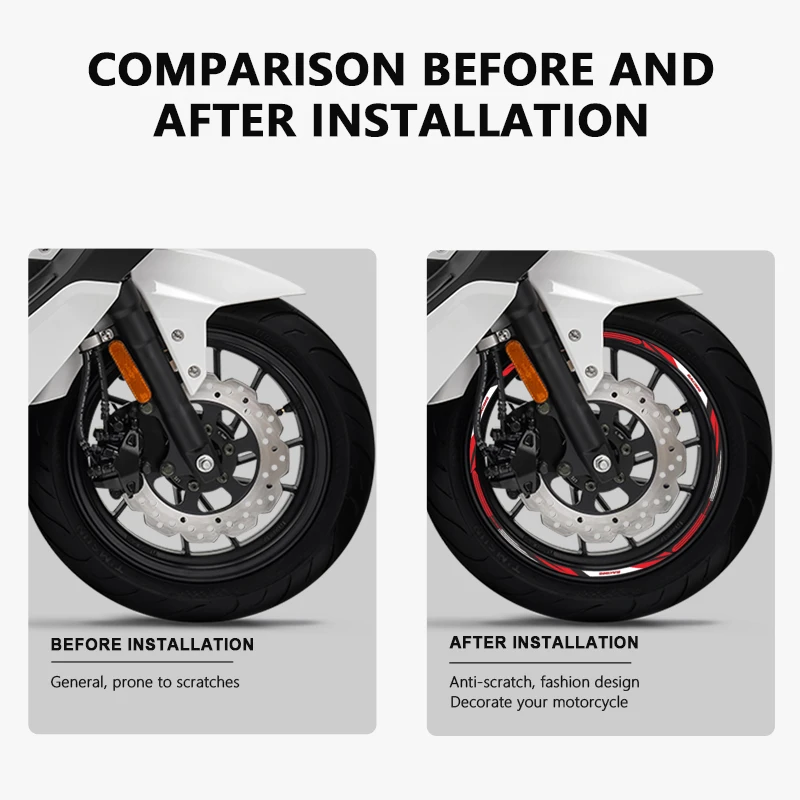 12Pcs Strip Motorcycle Wheel Sticker 13 Inch Wheel Decal Waterproof Rim Tape for Keeway Vieste 125 300 Fact Evo 125 Accessories