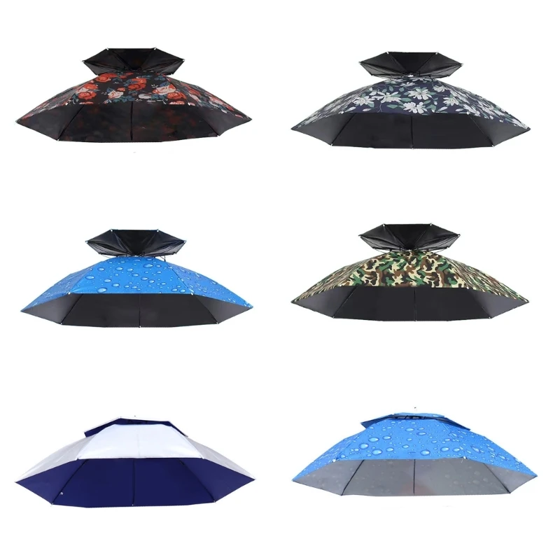 Umbrella Caps Folding Head Umbrella Rain Sun Hat with Headband, Fishing Camping Gardening Umbrella Folding Hat Umbrella