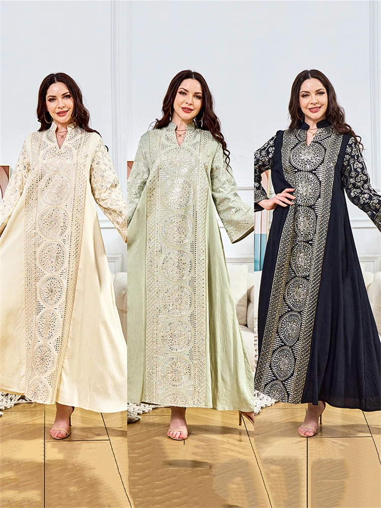 

Muslim Sequins Dress for Women Morocco Party Dresses Dubai Arab Long Robe