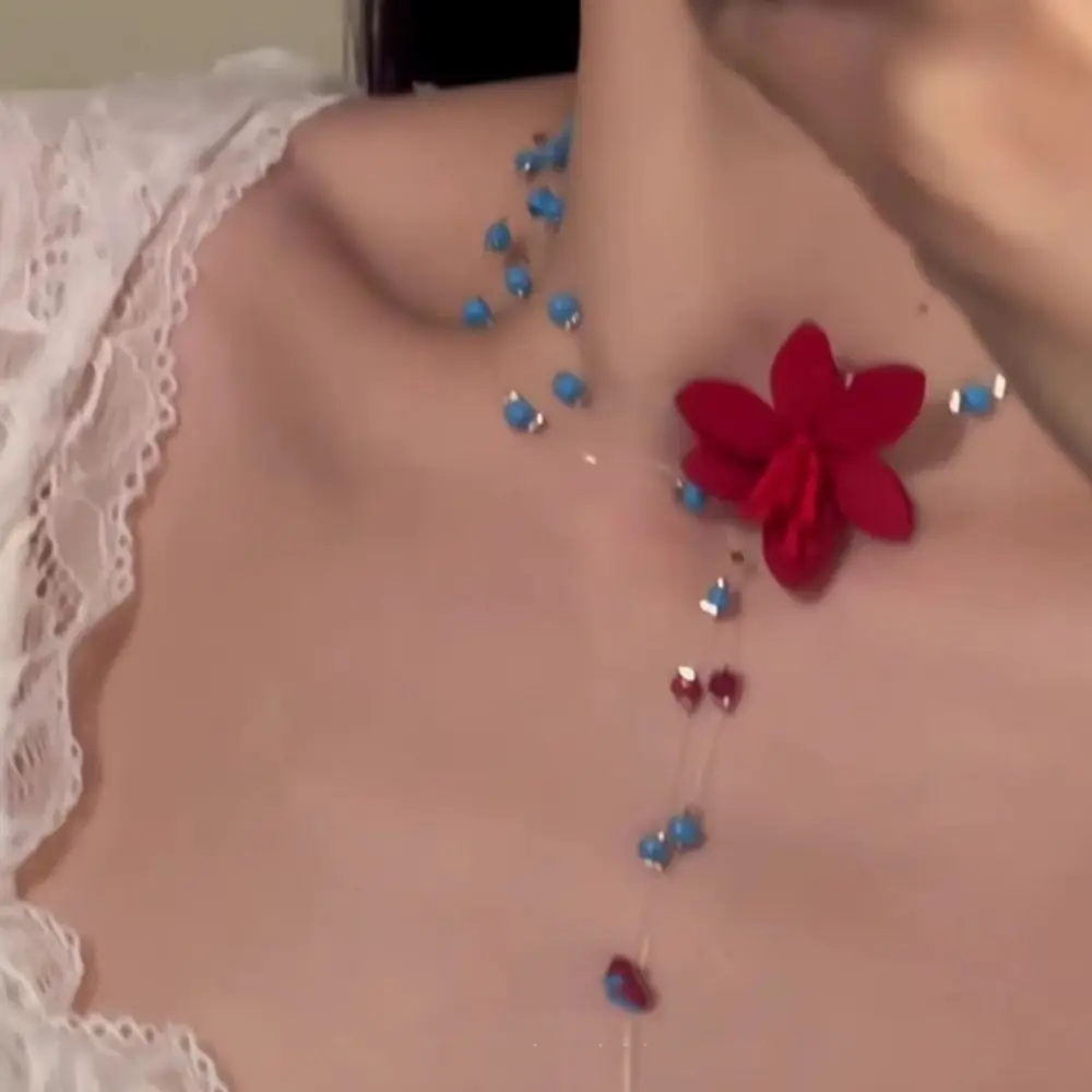 أنيقة المتناقضة اللون مطرز زهرة قلادة الراقية الحلو الترقوة سلسلة متعددة الطبقات المألوف المرأة قلادة هدية