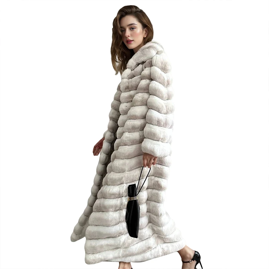 Women's Long Winter Fur Coat Women Natural Chinchilla Rabbit Fur Jacket For Women Warm Winter Best Selling Real Fur Coat