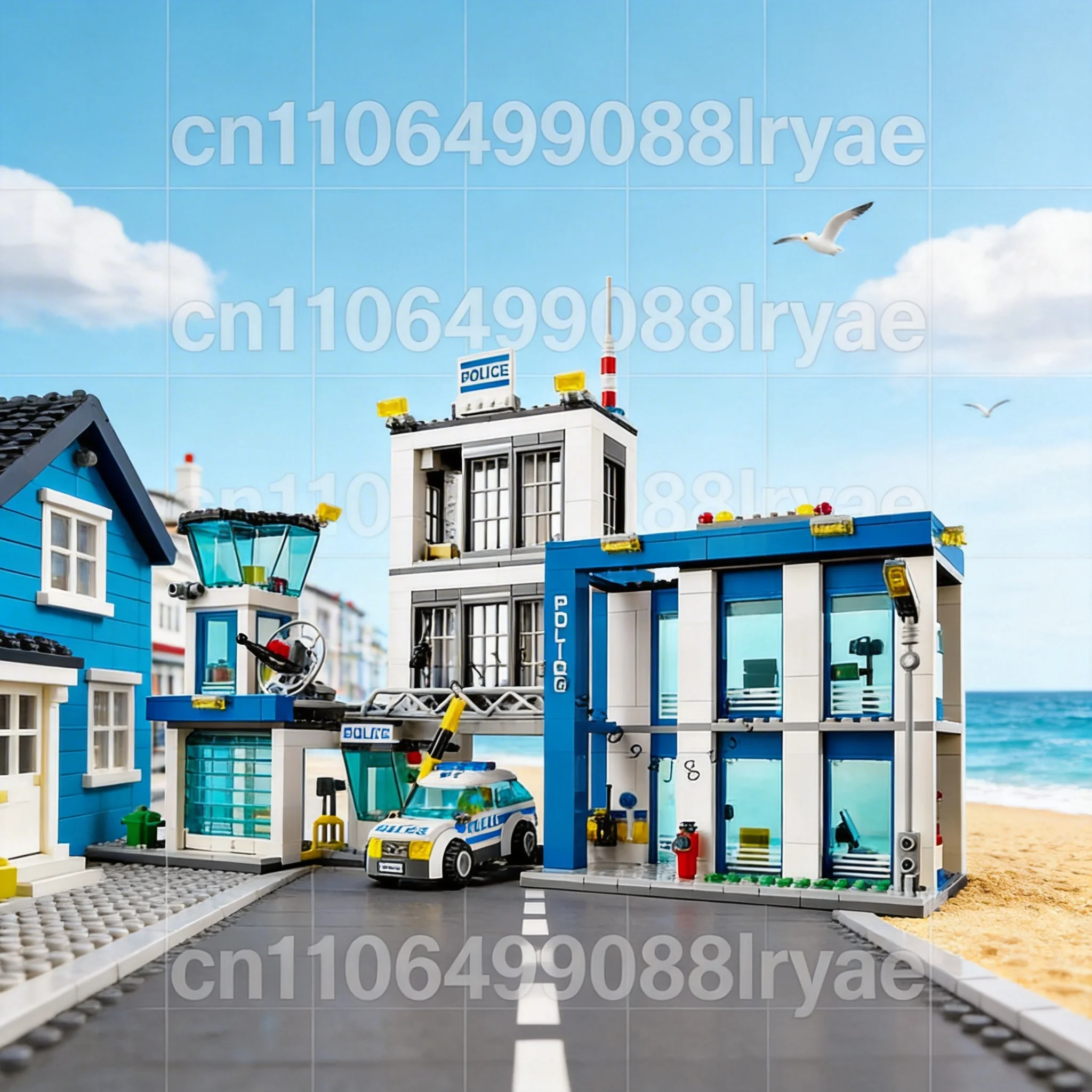 

MOC Construction City Series General Police Department Police Car Helicopter Boy Assembling Educational Building Block Toy