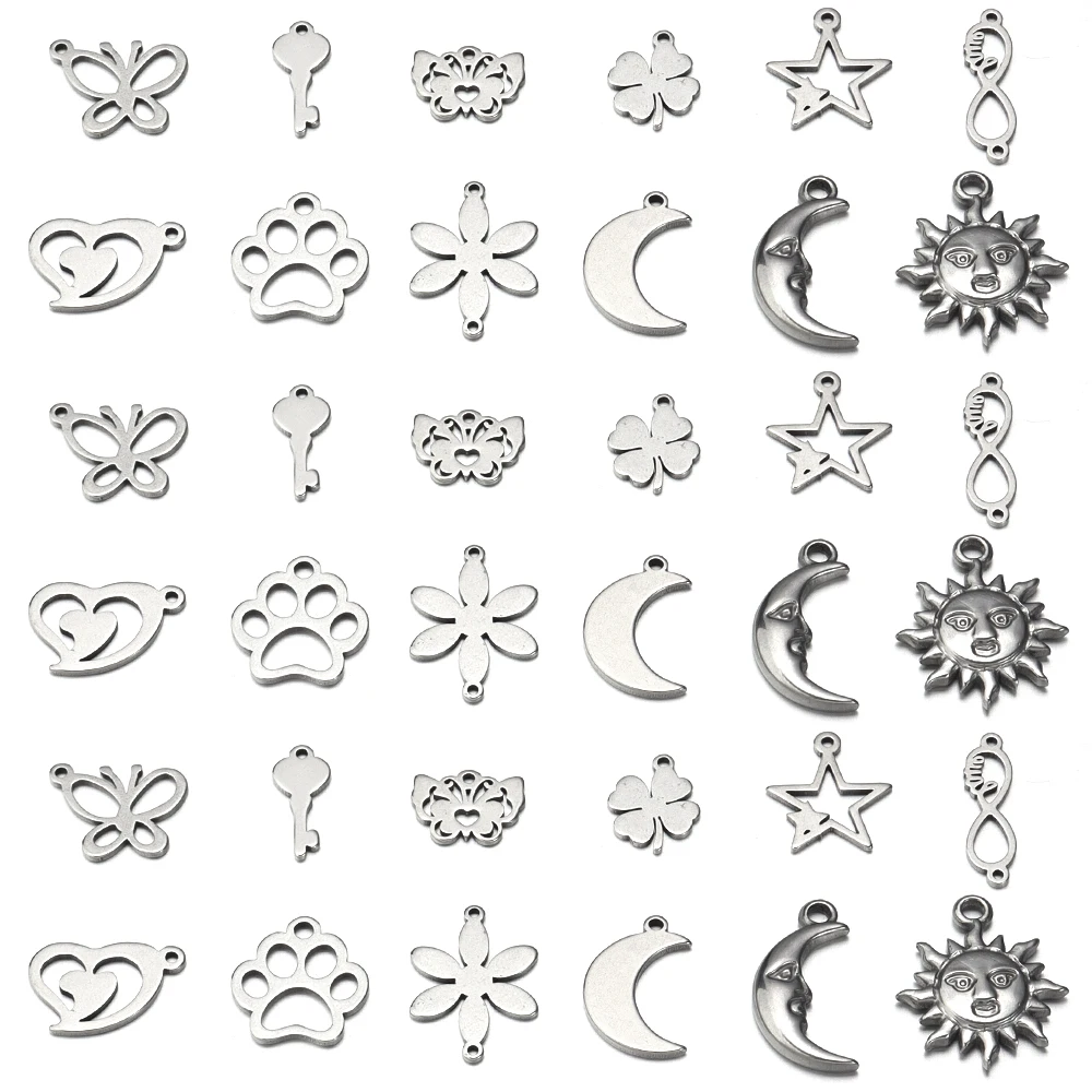 10 sztuk/partia Charms ze stali nierdzewnej kolor stali wisiorki motyl drzewo serce Charms DIY naszyjnik na szczęście bransoletka tworzenia biżuterii