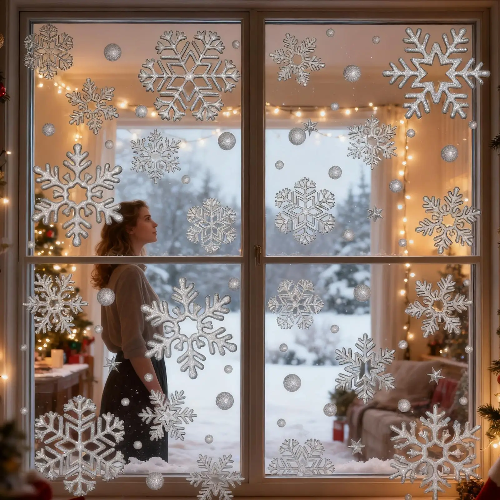 عطلة نافذة يتمسك ثابتة قابلة لإعادة الاستخدام ديكور المنزل ندفة الثلج ملصقات عيد الميلاد نافذة يتمسك للباب الزجاجي بلاط غرفة نوم الحمام #2