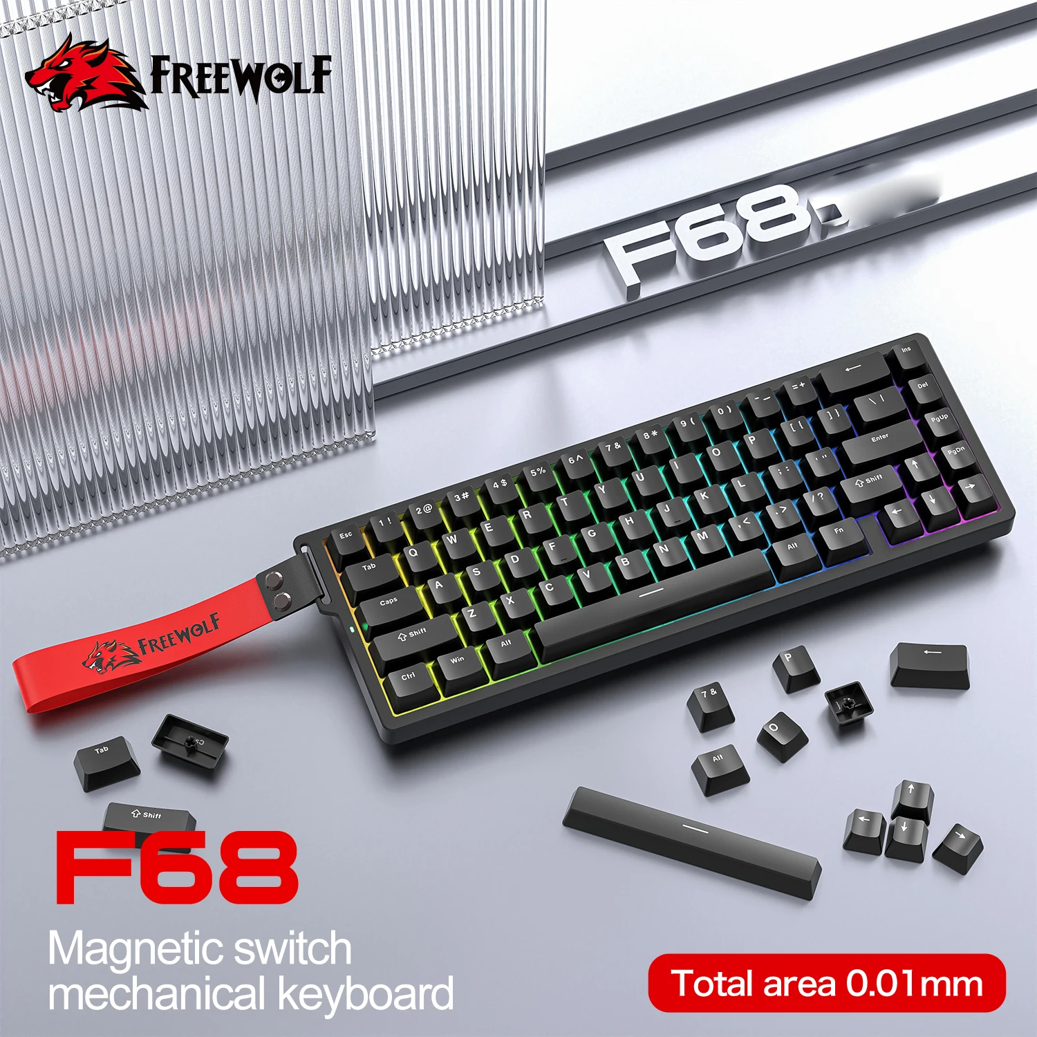 

Механическая игровая клавиатура FREEWOLF F68 с магнитными переключателями, проводная, быстрое отклика 0.01мс, частота опроса 8000 Гц, SOCD/RS 0.1мс, частота отклика 128K для профессионального гейминга