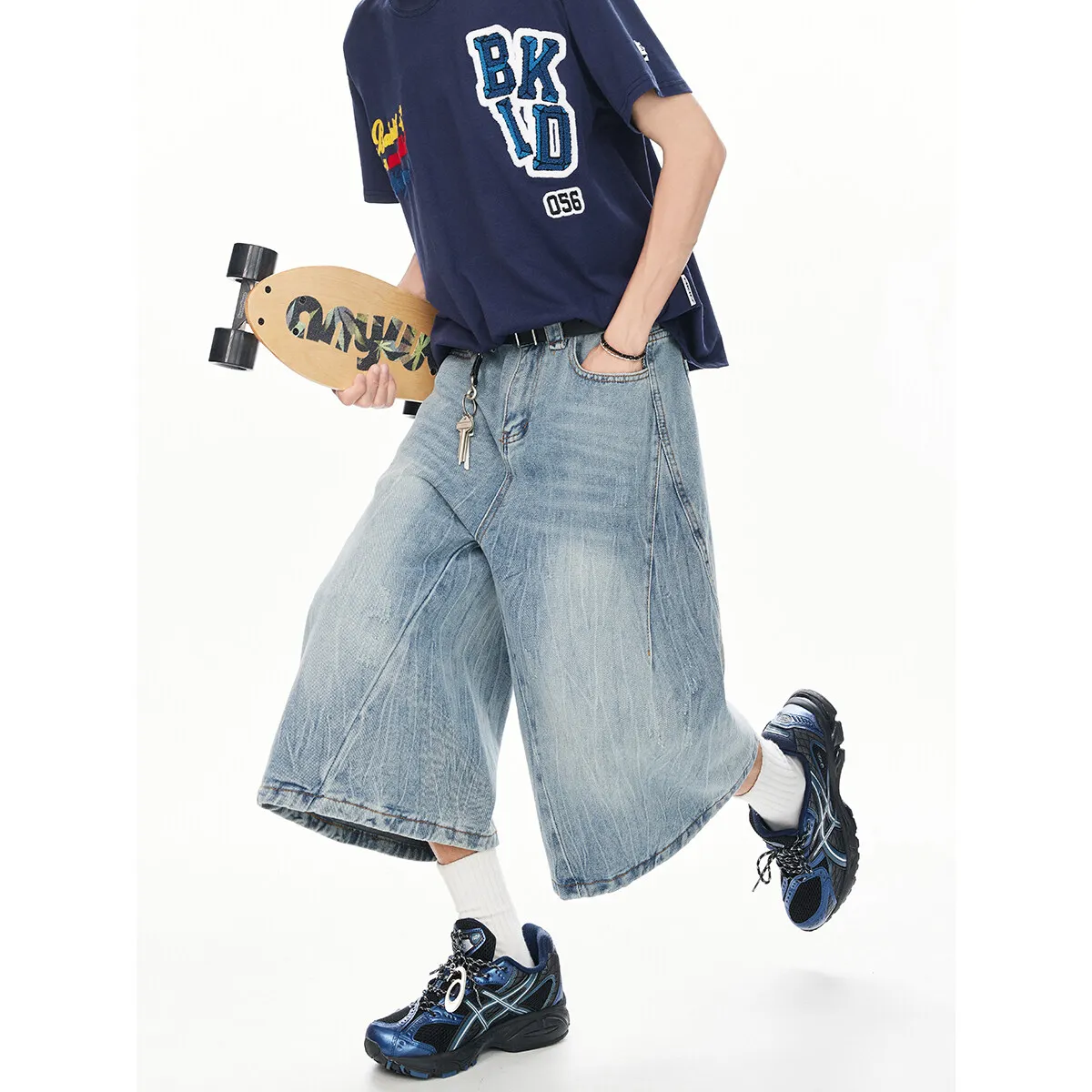 

Men's Wide Leg Denim Cropped Jeans Trendy Casual Seven-Pants with Stretch Comfort for Summer Streetwear Loose Fit Bottoms S-XXXL