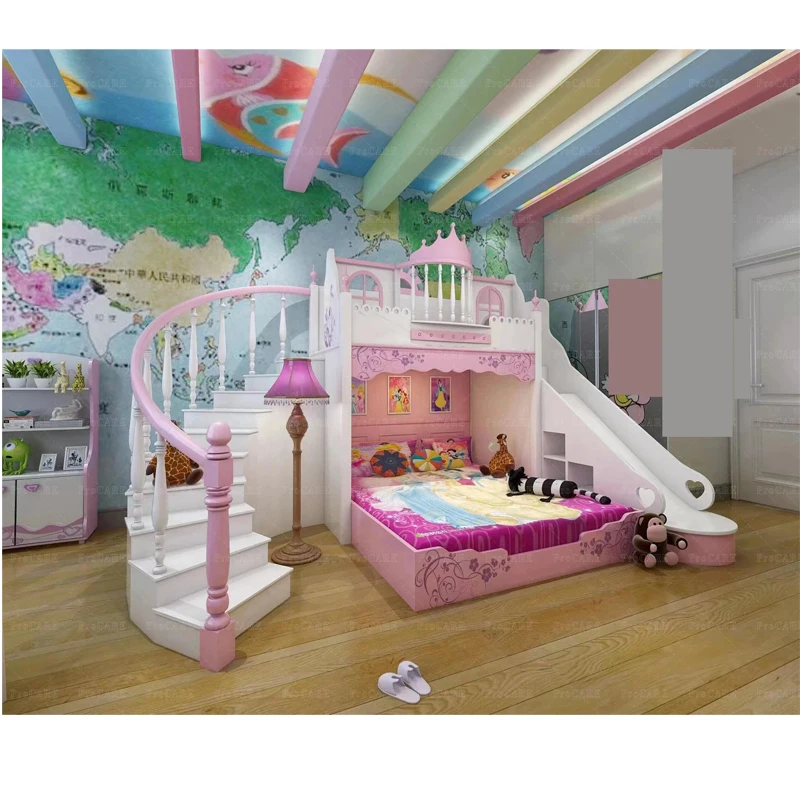 Children's Princess Castle Bed Princess Furniture Set Custom Bedroom Set Kids Modern Girls Bunk Bed