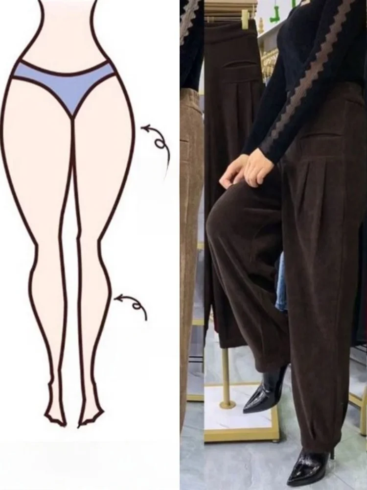 Pantaloni Harlan a vita alta Thiened Fce Pantaloni lunghi da donna con lanterna in velluto drappeggiato dimagrante Pendolarismo Sle Colore puro Coreano Ve...