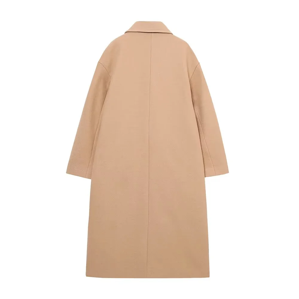 معطف نسائي فضفاض بياقة وأكمام طويلة وجيب بأزرار مزدوجة الصدر للخريف والشتاء معطف أنيق بنمط جديد #2