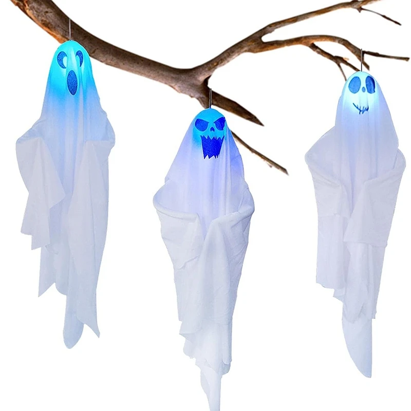 Halloween Hanging Ghosts Decorative 27.5 Inches 3 Expressions Cute Flying Ghost Windsock For Front Yard Patio Lawn