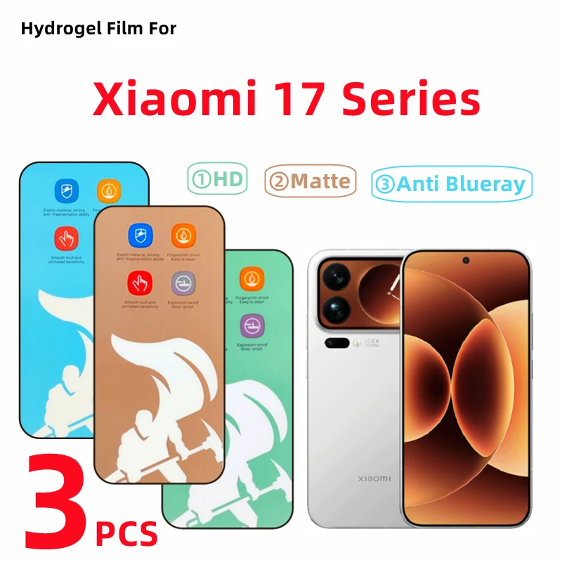 3pcs HD Hydrogel Film For Xiaomi Mi 17 Pro Max Matte Screen Protector For Xiaomi 17/17pro Anti Blueray Eye Care Protective Film