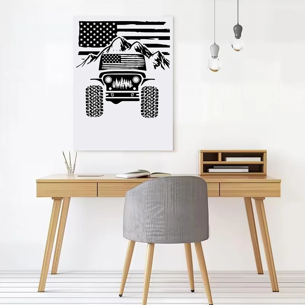 SUV American Flag Mountains Canvas Poster Customizable Printed Canvas Painting Wall Art for Fans Living Room Decorations Arts