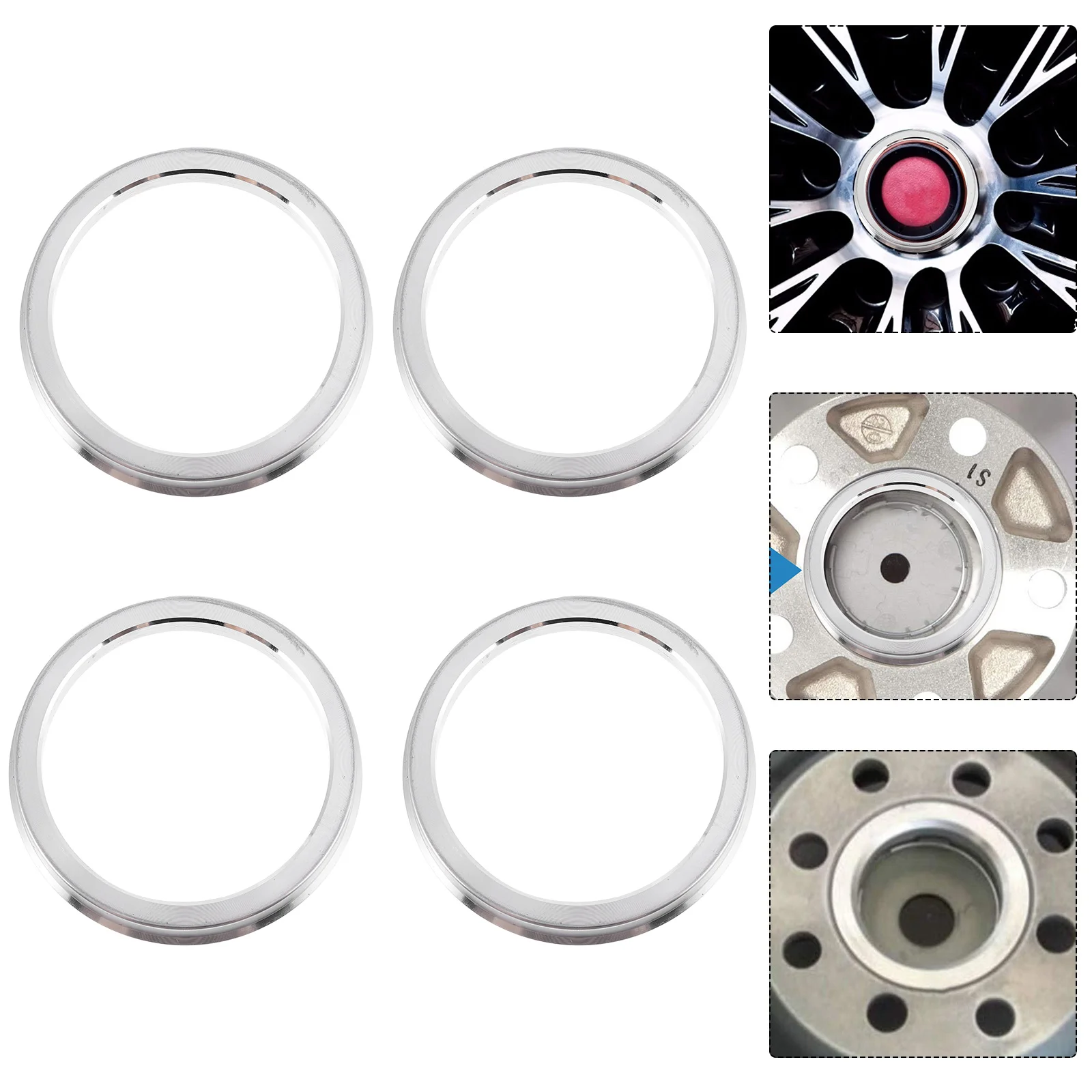 4 Pcs Hub Collar Car Center Ring Wheel Auto Aluminum Alloy Hole Centric Rings Silver