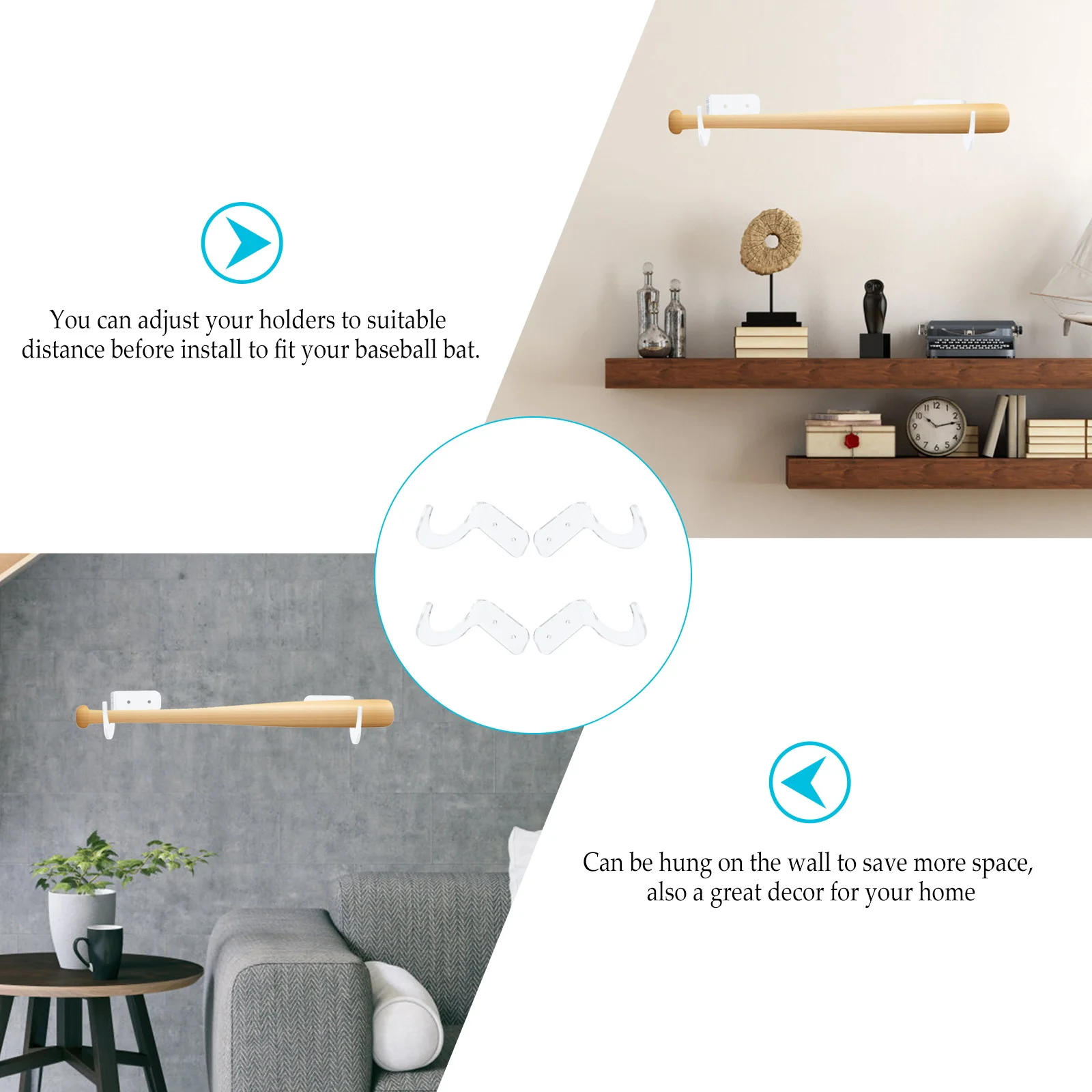 4 قطعة مضرب بيسبول حامل أصحاب قابل للتعديل مادة الاكريليك مستقرة ديكور المنزل عرض مضرب بيسبول رف حامل الكرة اللينة #4
