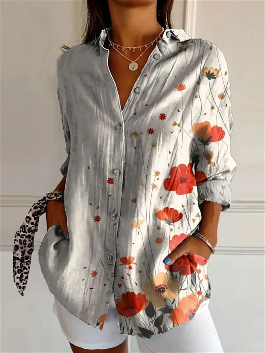 Camisa 3D das mulheres Four Seasons, Gráfica de Peixe Impresso, Roupas femininas, Manga Três Quartos, Camisa de lapela, Camisa de grife