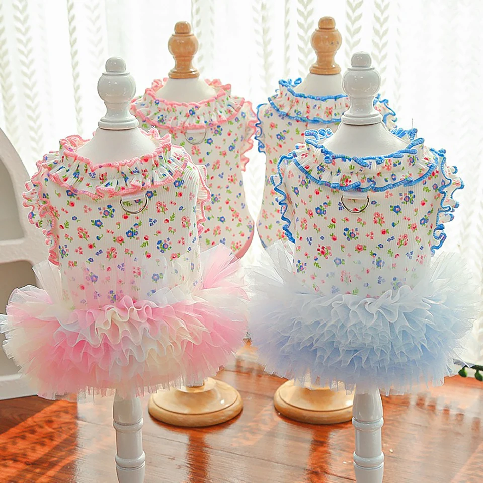 

Pretty Bichon Frise Ballet Skirt Floral Dog Cat Clothes Pet Summer Breathable Pullover Female Dog Dresses