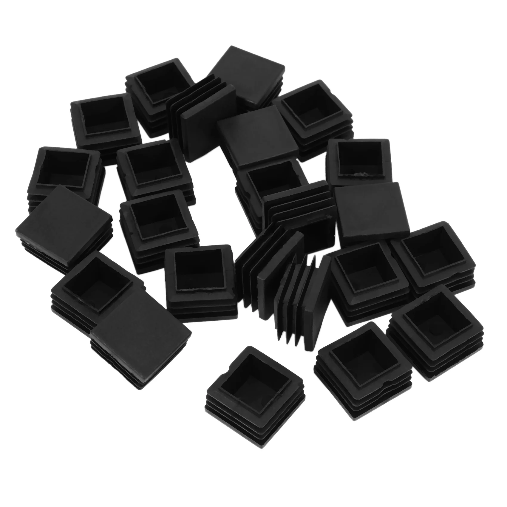 24 Pcs 30mm x 30mm Plastic Ribbed Square End Caps Tube Insert Black