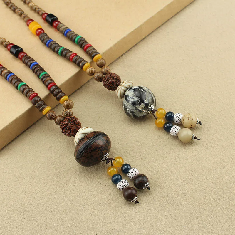 DIY accessories Simple and versatile wooden bead Bodhi necklace New Chinese retro ethnic style sweater chain Men's and women's c
