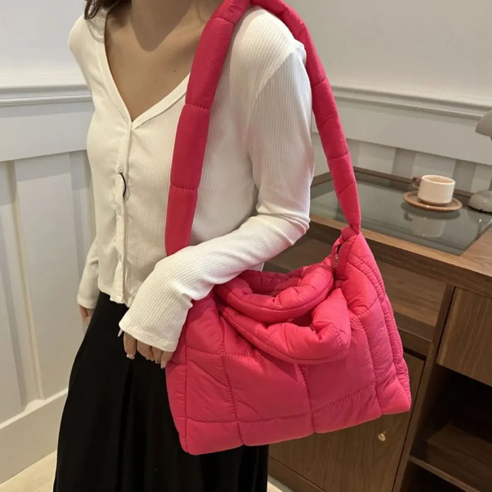 

Simple Nylon Space Cotton Handbag Solid Color Padded Cloud Tote Bag Large Capacity Square Puffy Shoulder Bag Daily