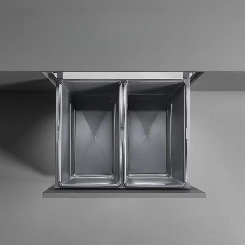 سلة مهملات المطبخ، سلة مهملات مدمجة، منزلقة مخفية ناعمة، سحب سلة مهملات أسفل الخزانة #4