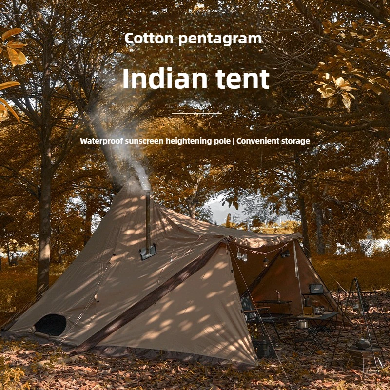 

Pyramid Outdoor Cotton Flame Tent Pentagon Tent 4-6 People Shade Sun Protection Wind and Rain Breathable Family Travel