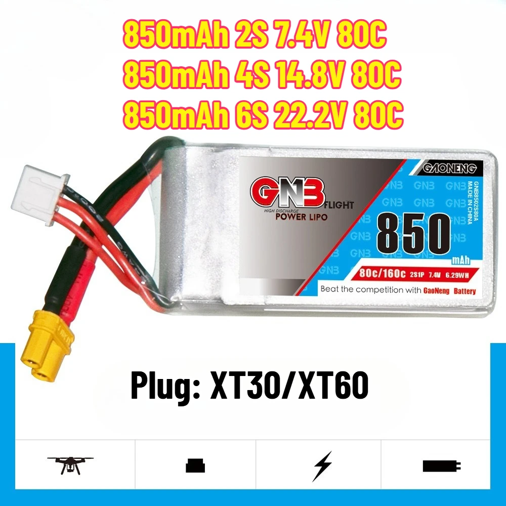 

2S 4S 6S 850mAh 80C LiPo Battery For Helicopter Quadcopter FPV Drone Parts 7.6V 11.1V 14.8V 22.2V Rechargeable Battery