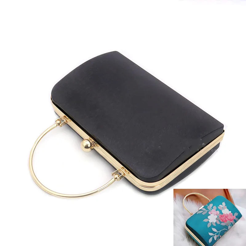 

1 Set 21x13x6 Cm Big Size Metal Box Clutches Purse Frame With Bag Handle Wholesale Plastic Black Cover Obag Purse Hanger Handles