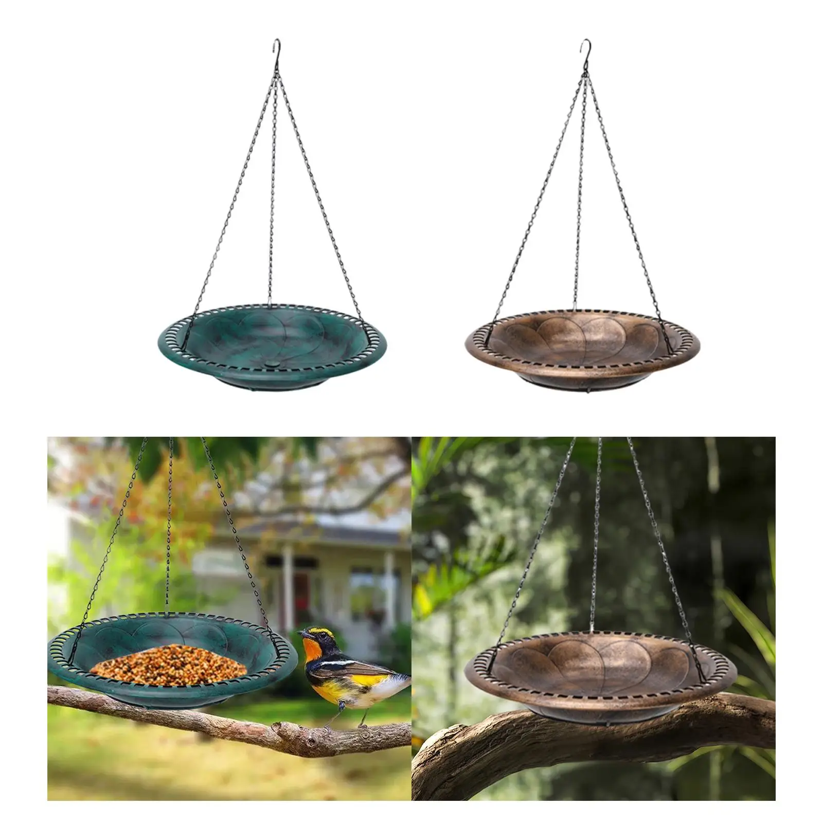 Hanging Bird Bath Bird Feeder for Doves, Woodpeckers Multifunctional Water or Bird Seed Tray with 21inch Chain Outdoor Bowl 43cm