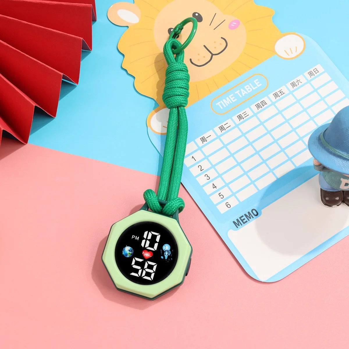 Smart LED Keychain Watch Octagon Digital Pendant Clock for Study Travel Perfect Students Backpack Charms Back-to-School Gift