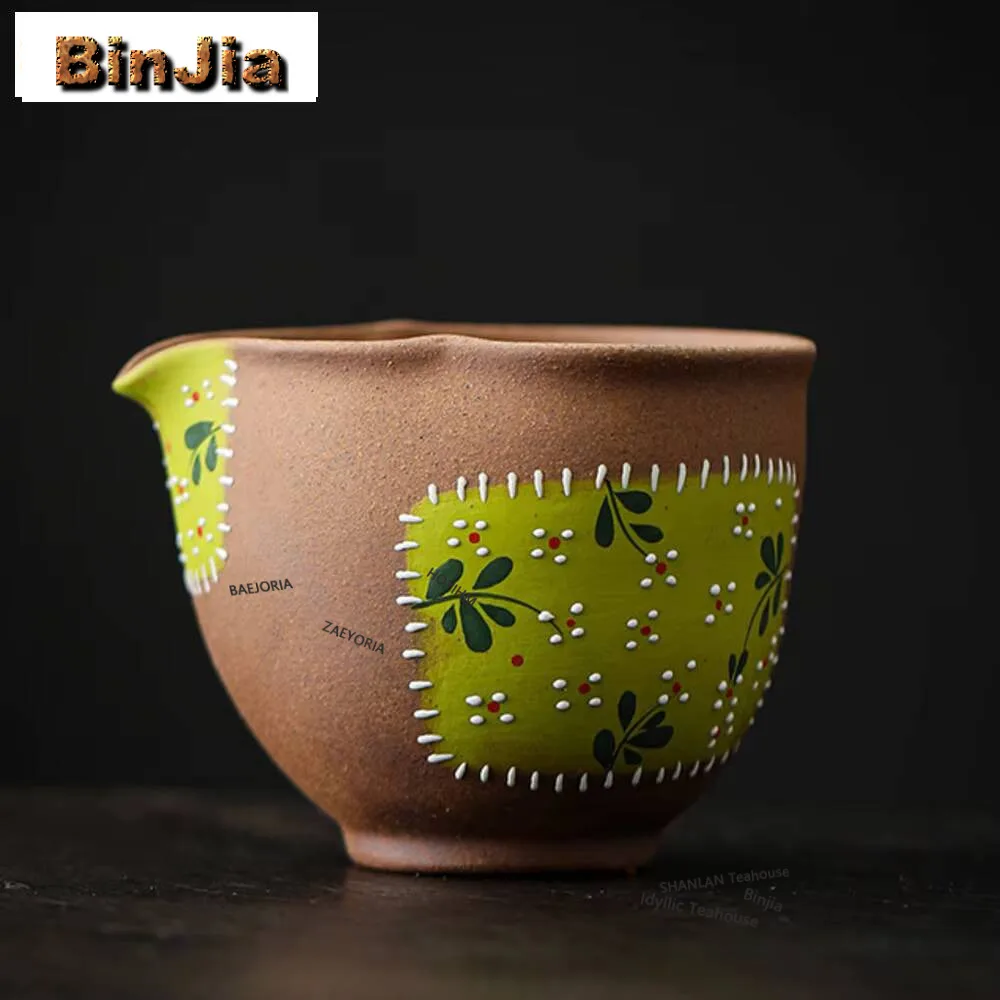 Pichet à thé en poterie artisanale jaune peinte à la main de 120 ml, élégant, avec infuseur intégré, tasse à café et thé Puer, idéal pour les cafés et l'artisanat.