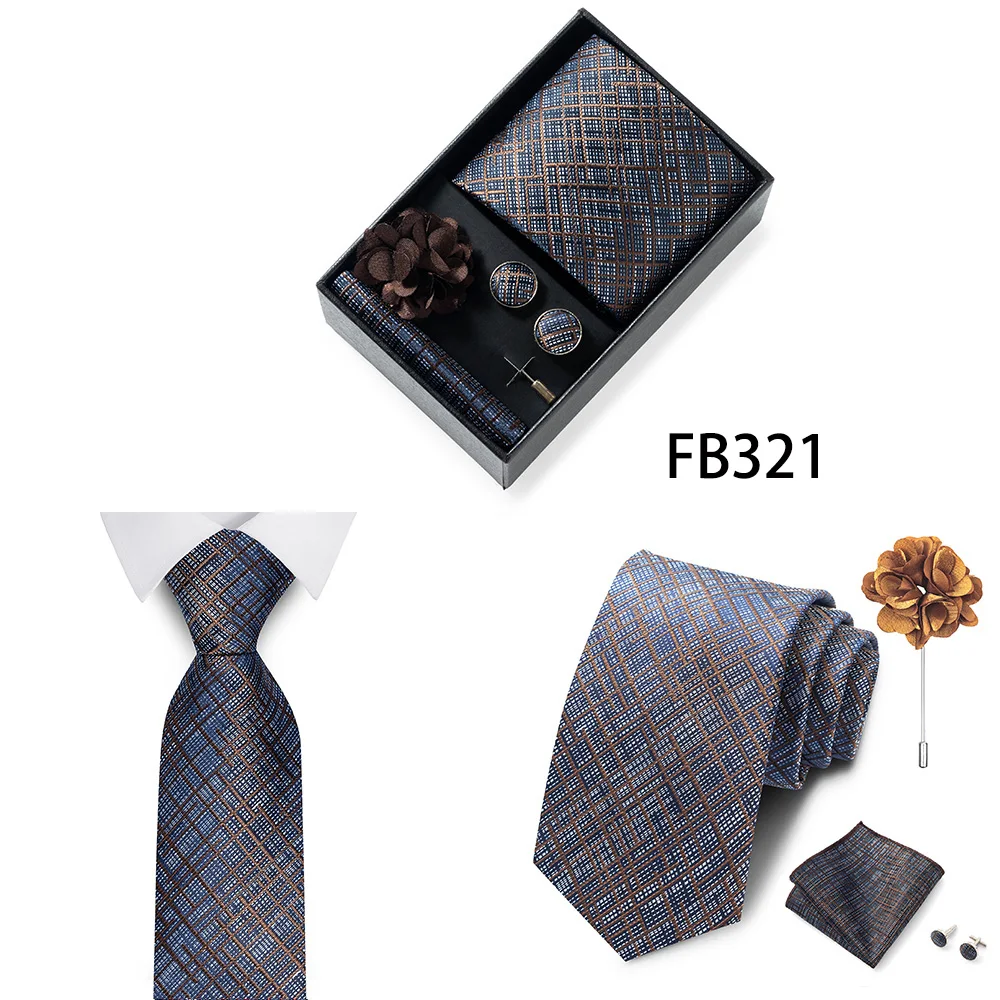 Luxuriöse Mode-Geschenkbox für Herren, 8 cm, Krawatten-Sets, Krawatte, Taschentuch, Manschettenknöpfe, Clip-Brosche-Set, goldener Druck, passend für Hochzeit – Detail 4
