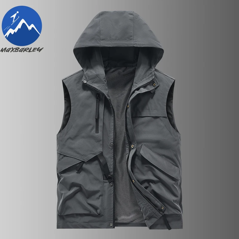 Maxbarley New Men Vest Fashion Hood Outdoor Photography Windproof Gilet Casual Multi Pocket Lightweight Autumn Sleeveless Vests - Image 5