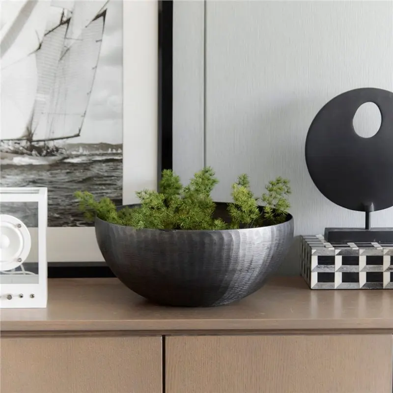 New Chinese retro black aluminum vase flower pot fruit plate desktop decorative bowl storage round bowl ornament