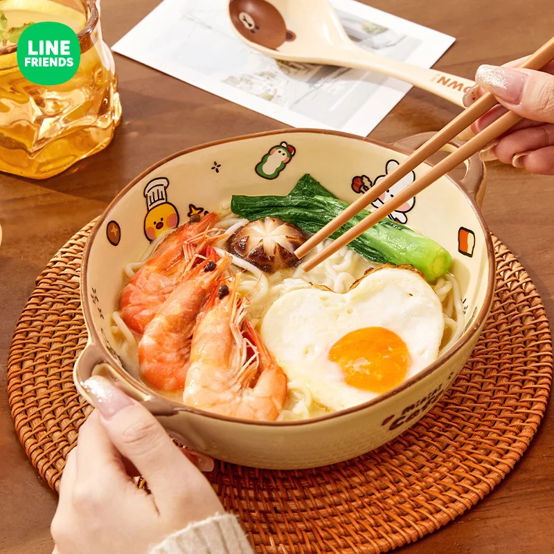 LINE FRIENDS Two Ear Bowl Salad Luosifen Soaking Noodle Bowl Advanced Ceramic Bowl Household Rice Bowl Noodle Bowl