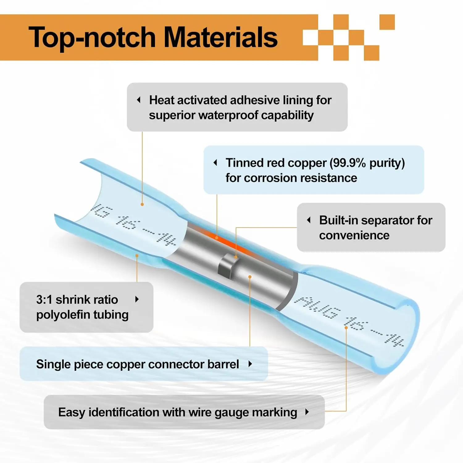 100pcs Waterproof Heat Shrink Wire Connectors Kit, Automotive Electrical Connector Terminals Kit Butt Splices Connector 22-10AWG